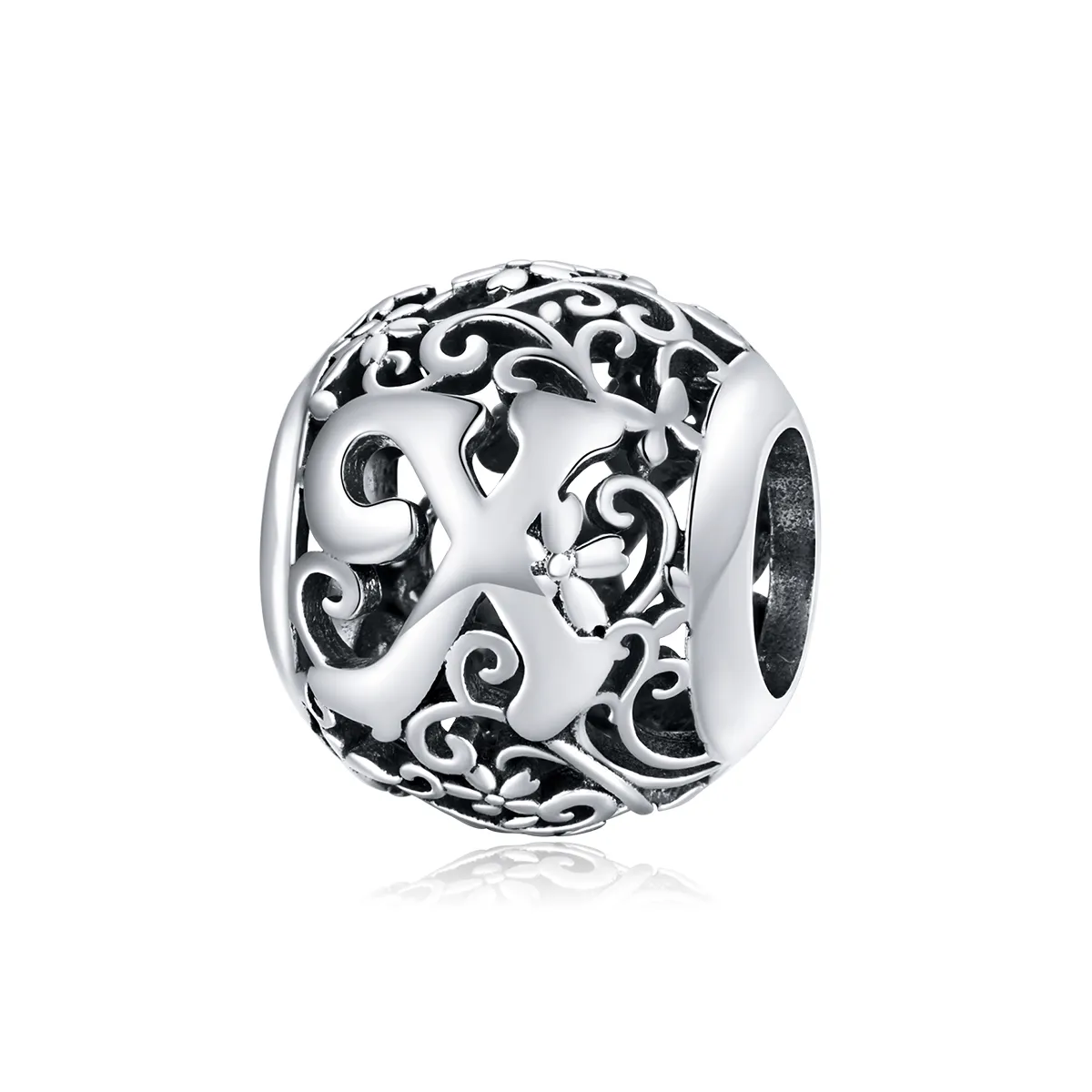 Pandora Style Openwork Flower Letter X Charm - SCC1444-X