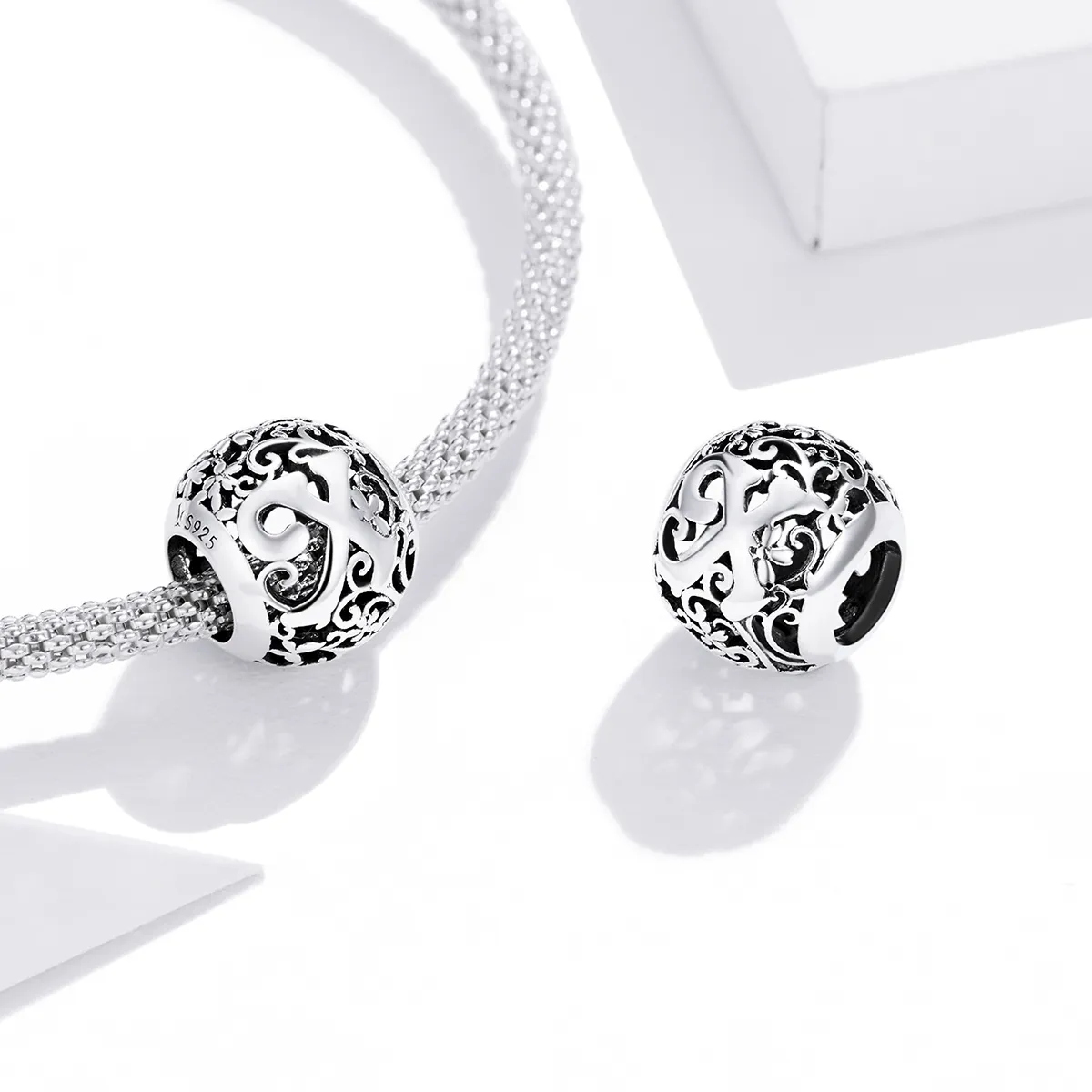 Pandora Style Openwork Flower Letter X Charm - SCC1444-X