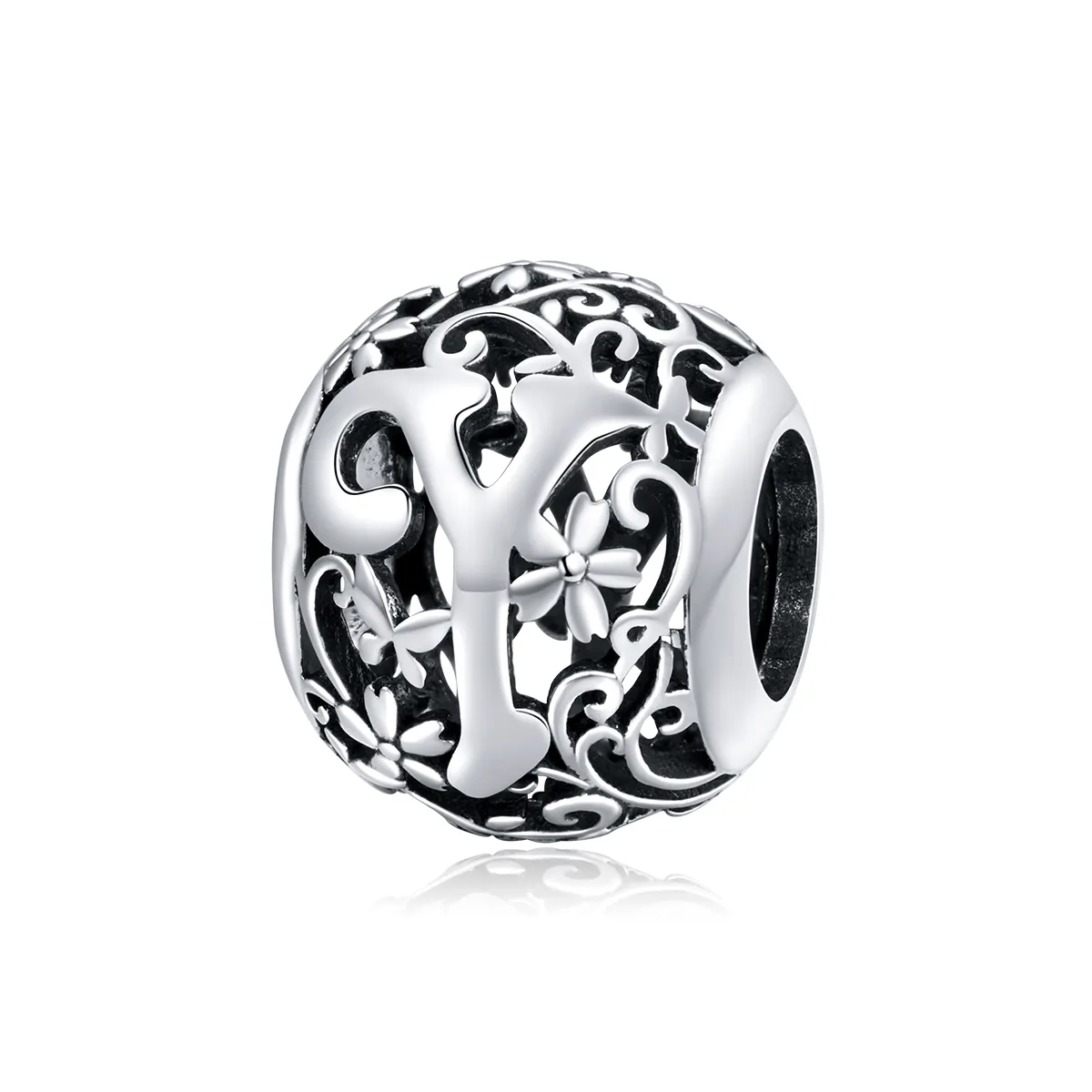 pandora style openwork flower letter y charm scc1444y