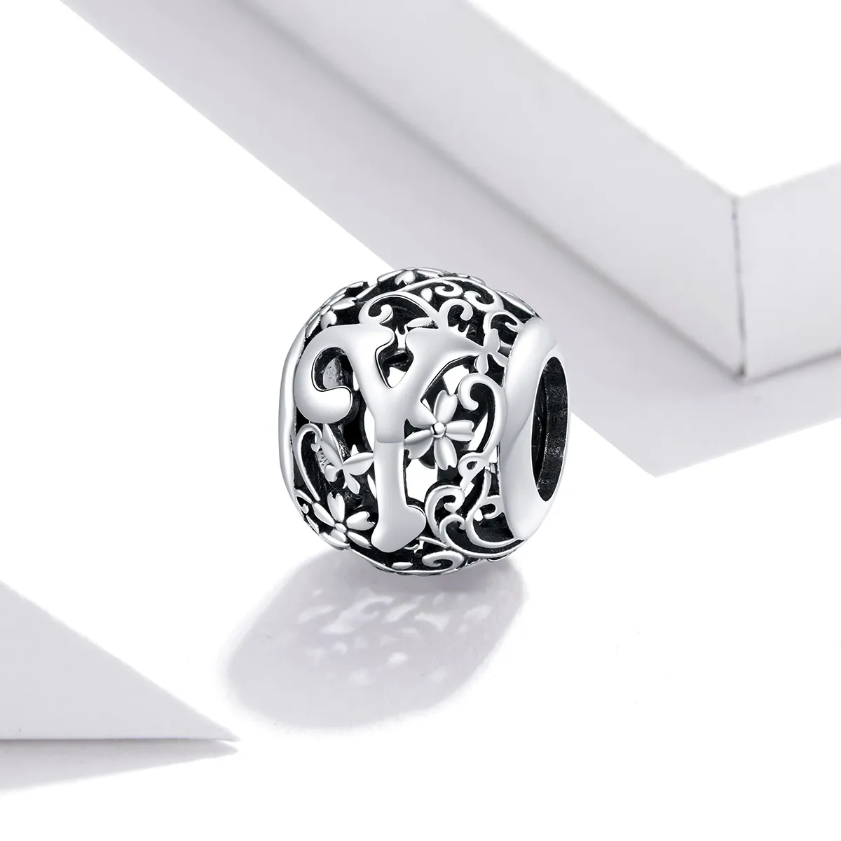 Pandora Style Openwork Flower Letter Y Charm - SCC1444-Y