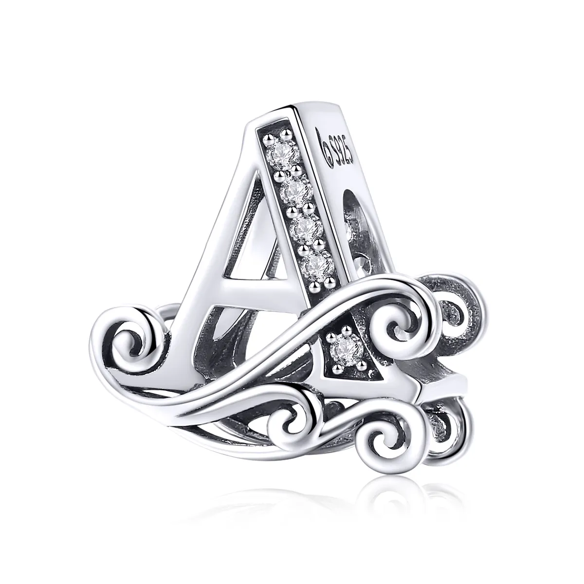 Pandora Style Sparkling Pavé Flower Letter A Charm - BSC030-A