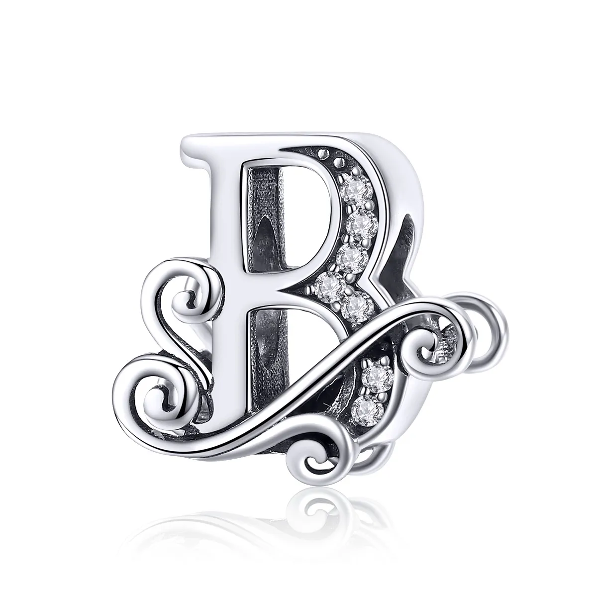 Pandora Style Sparkling Pavé Flower Letter B Charm - BSC030-B