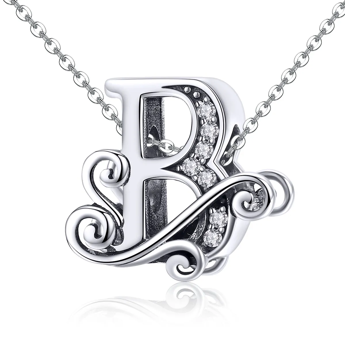 Pandora Style Sparkling Pavé Flower Letter B Charm - BSC030-B