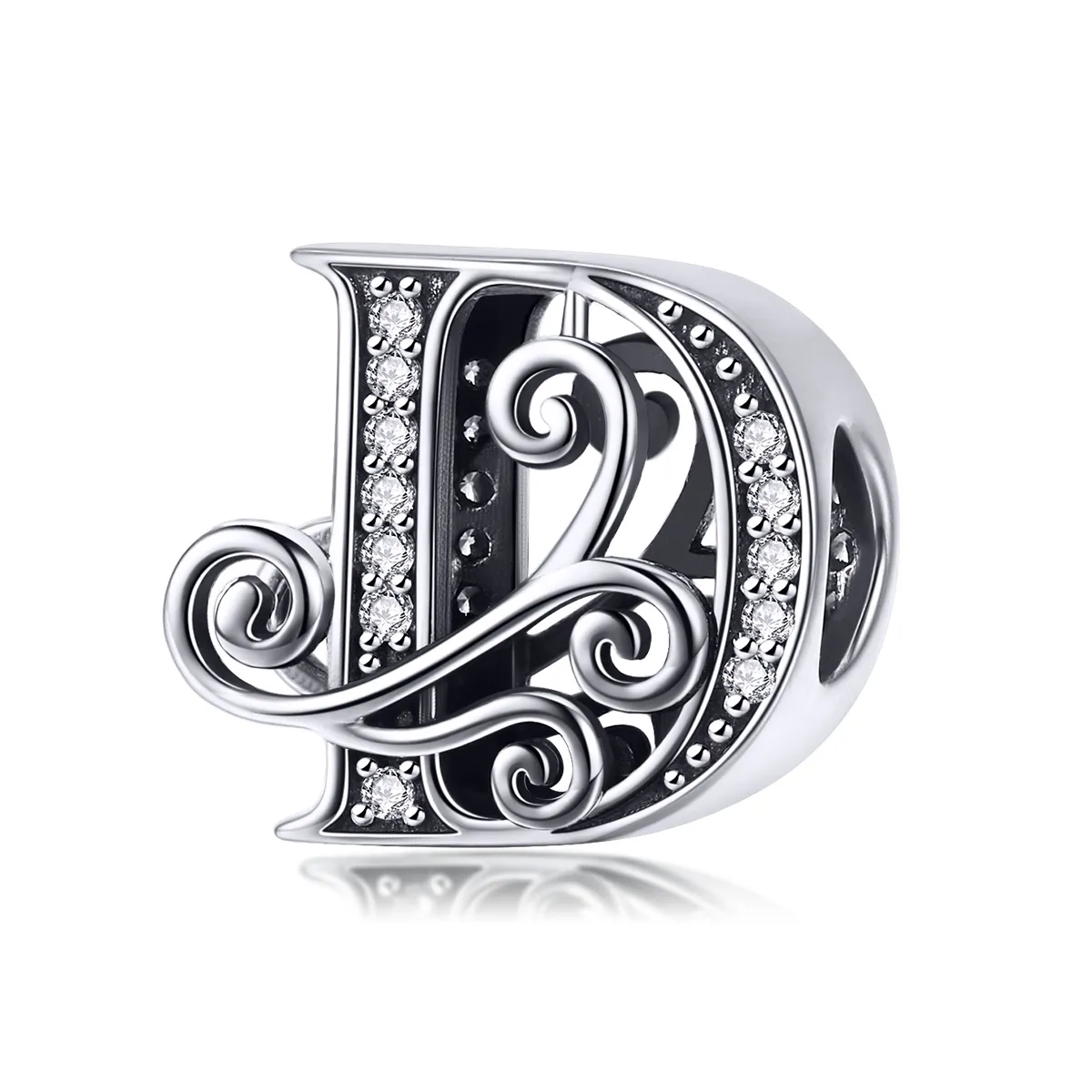 Pandora Style Sparkling Pavé Flower Letter D Charm - BSC030-D