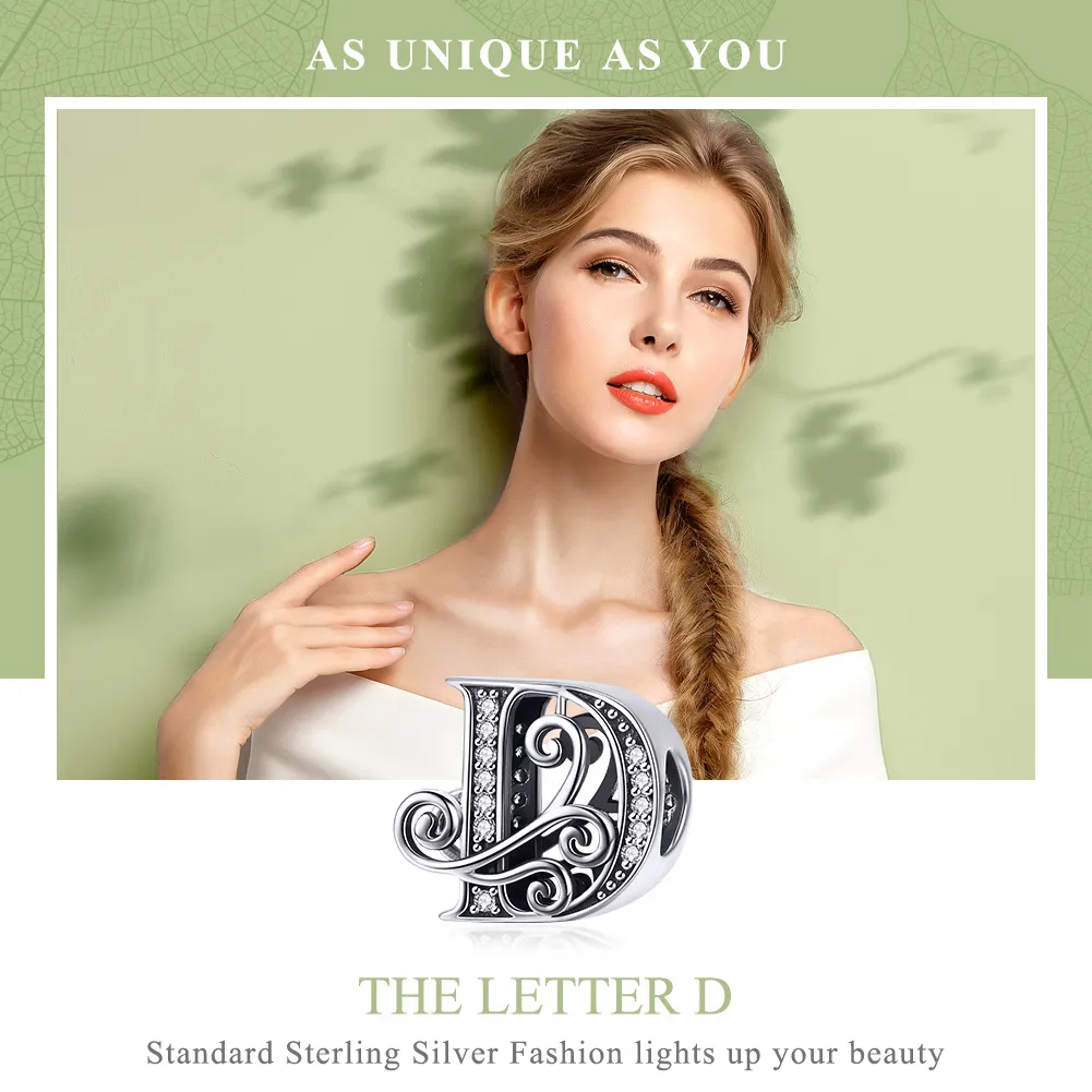 Pandora Style Sparkling Pavé Flower Letter D Charm - BSC030-D