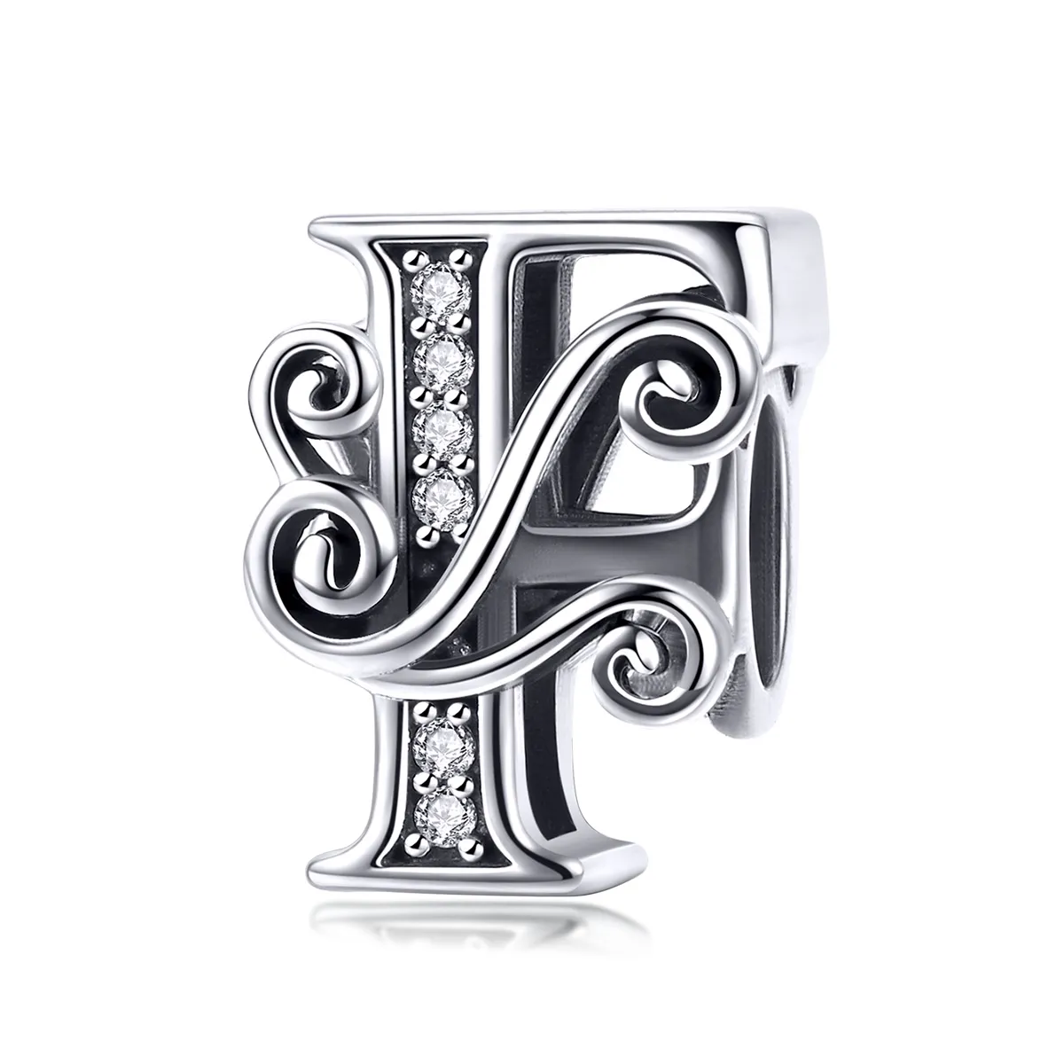 Pandora Style Sparkling Pavé Flower Letter F Charm - BSC030-F