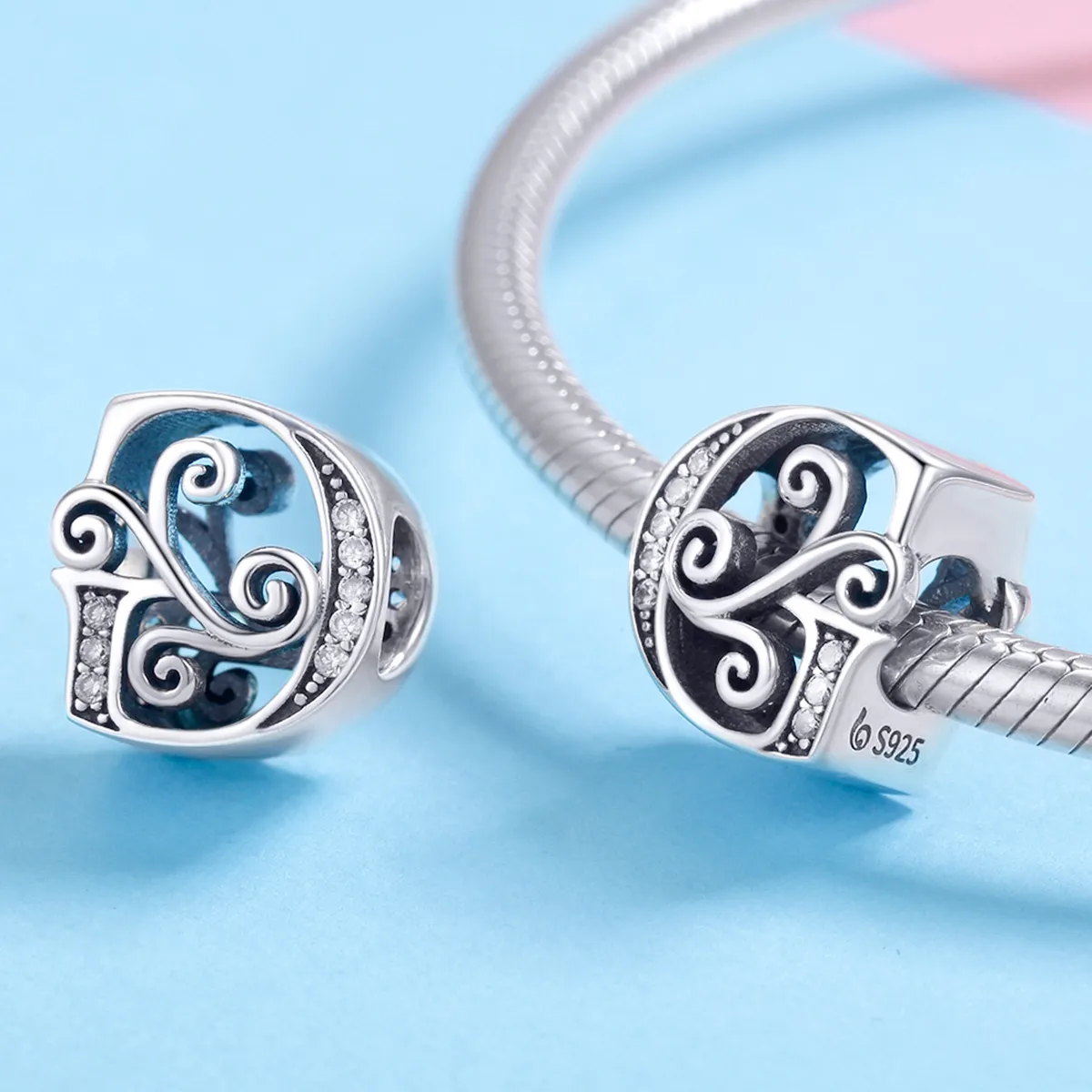 Pandora Style Sparkling Pavé Flower Letter G Charm - BSC030-G