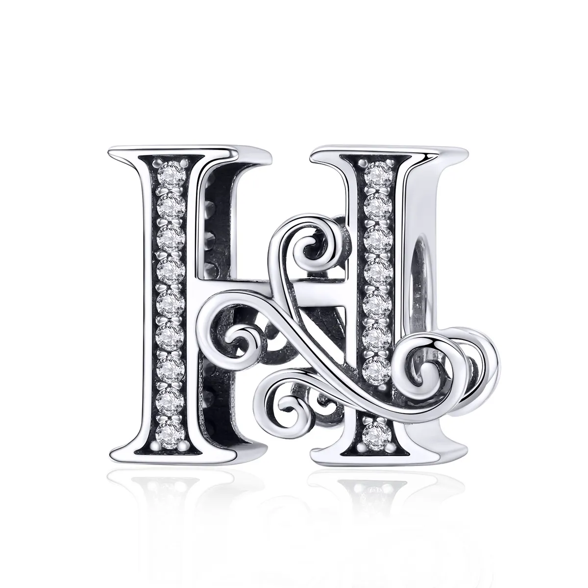 Pandora Style Sparkling Pavé Flower Letter H Charm - BSC030-H