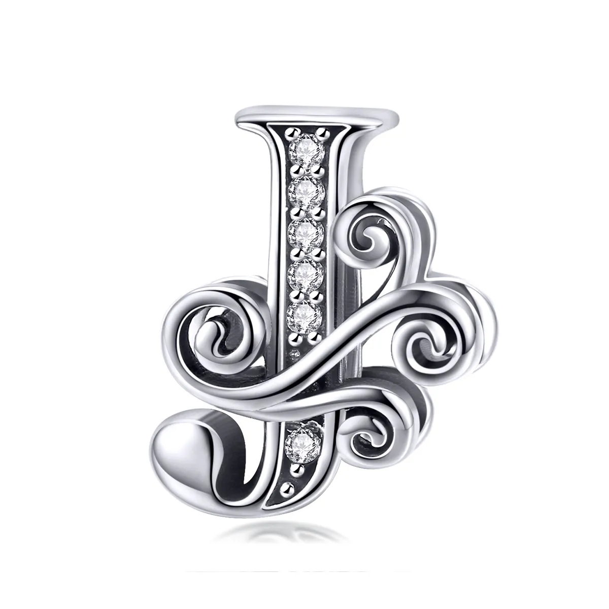 Pandora Style Sparkling Pavé Flower Letter J Charm - BSC030-J