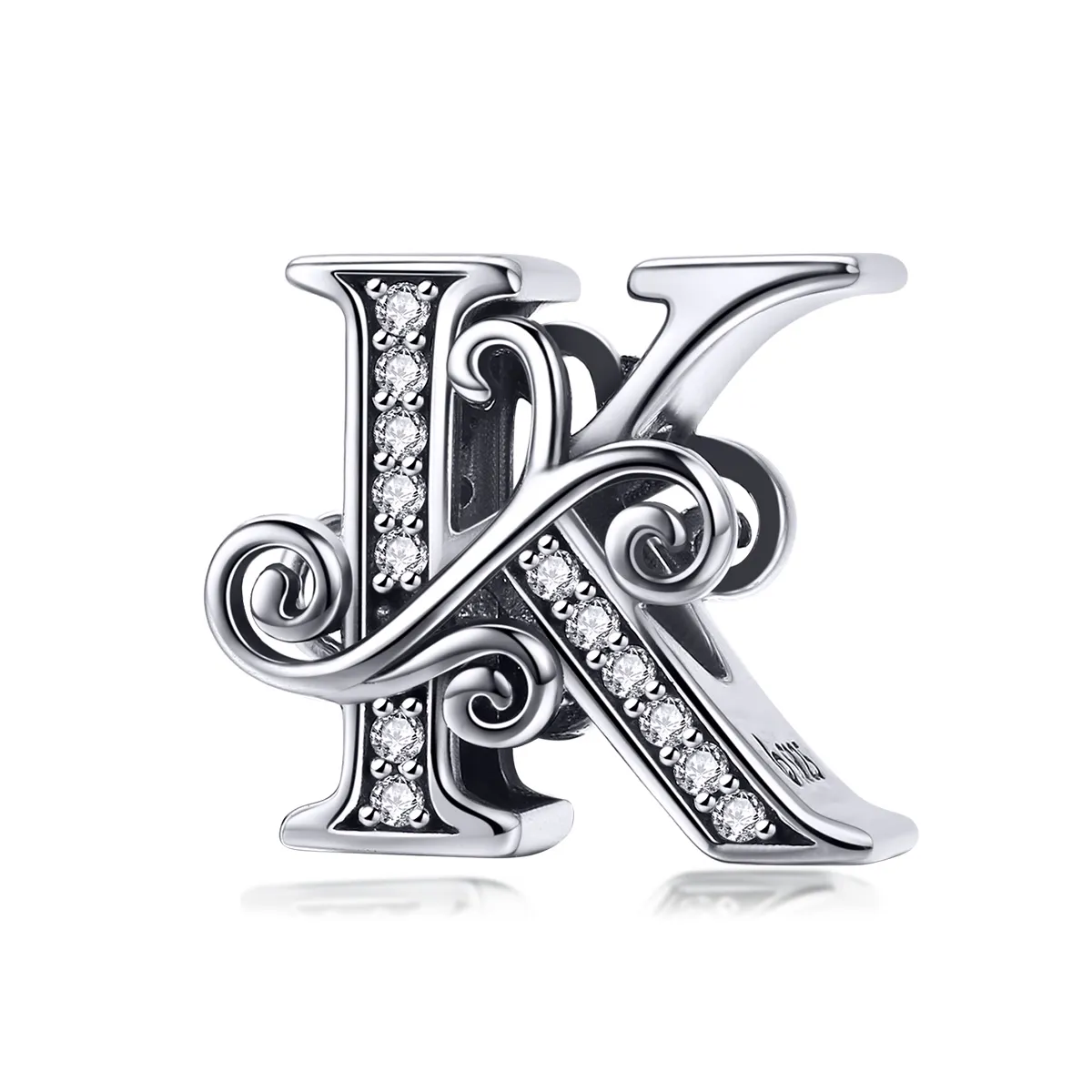 pandora style sparkling pavé flower letter k charm bsc030k