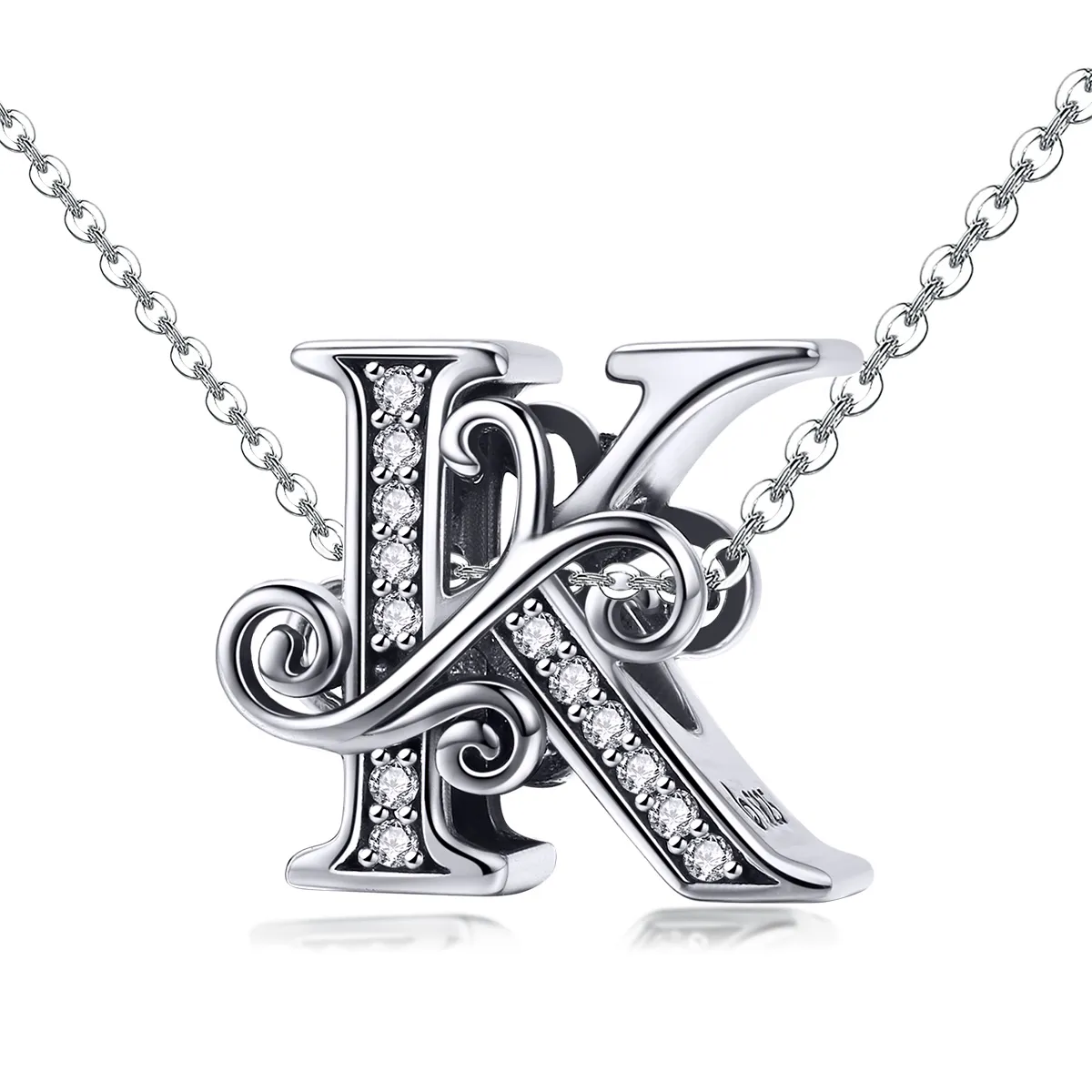 Pandora Style Sparkling Pavé Flower Letter K Charm - BSC030-K