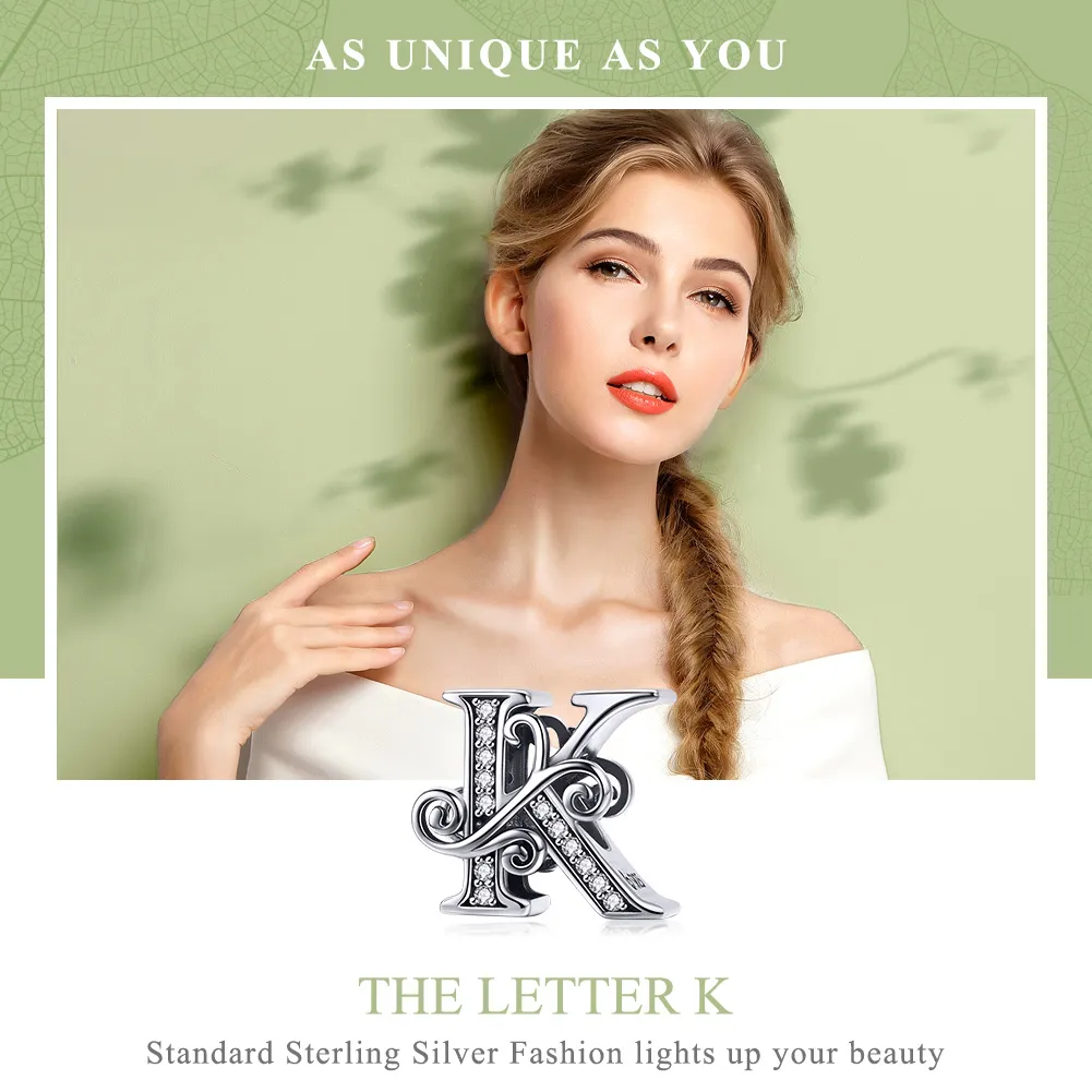 Pandora Style Sparkling Pavé Flower Letter K Charm - BSC030-K