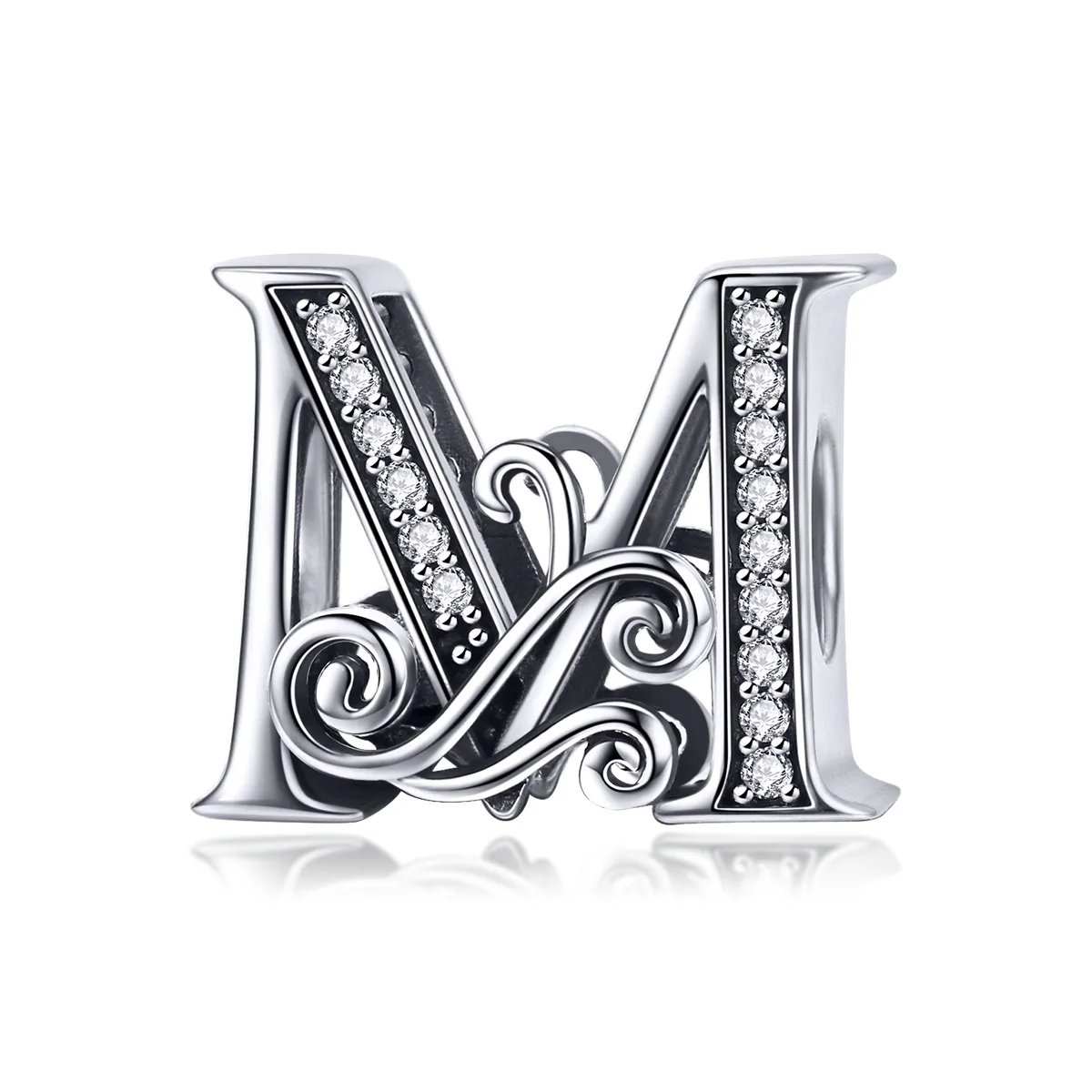 pandora style sparkling pavé flower letter m charm bsc030m