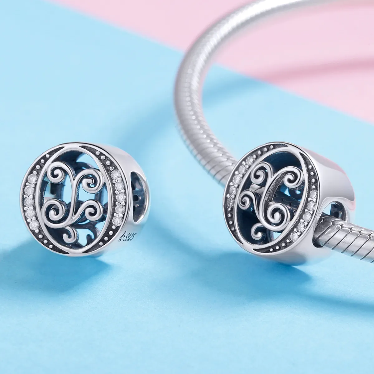 Pandora Style Sparkling Pavé Flower Letter O Charm - BSC030-O