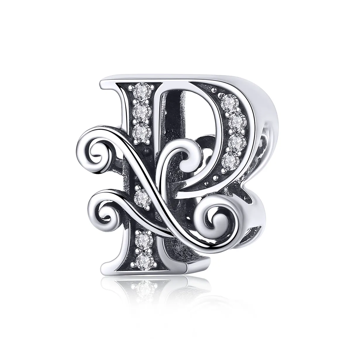 Pandora Style Sparkling Pavé Flower Letter P Charm - BSC030-P