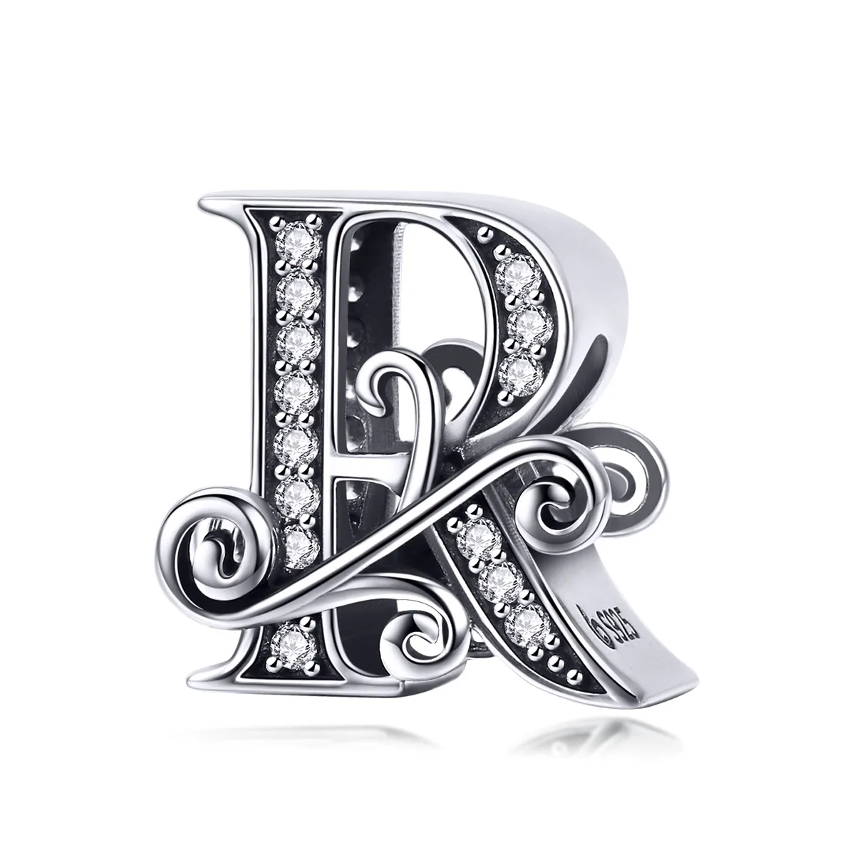 Pandora Style Sparkling Pavé Flower Letter R Charm - BSC030-R