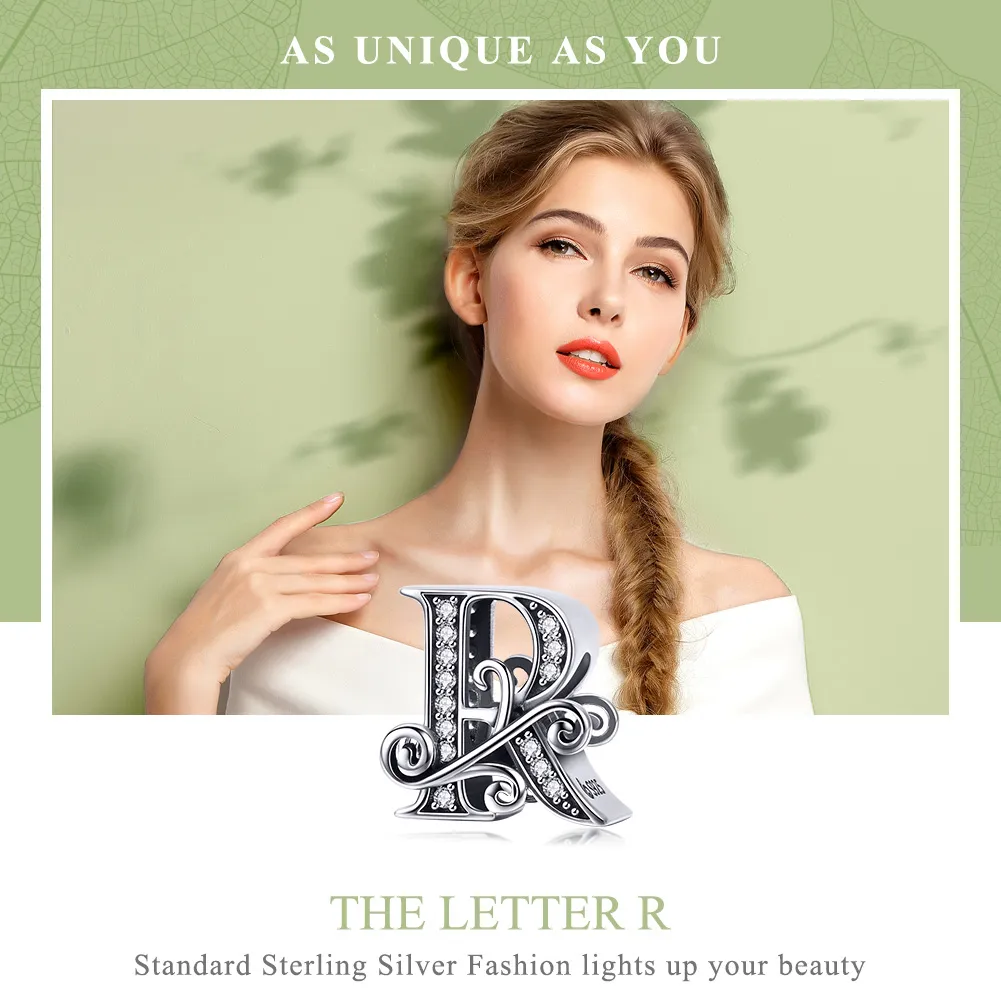 Pandora Style Sparkling Pavé Flower Letter R Charm - BSC030-R