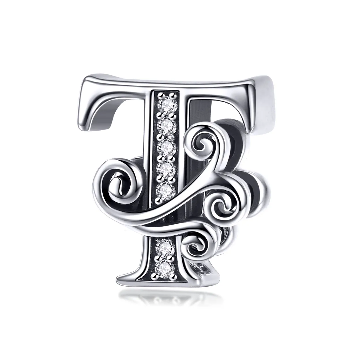 Pandora Style Sparkling Pavé Flower Letter T Charm - BSC030-T