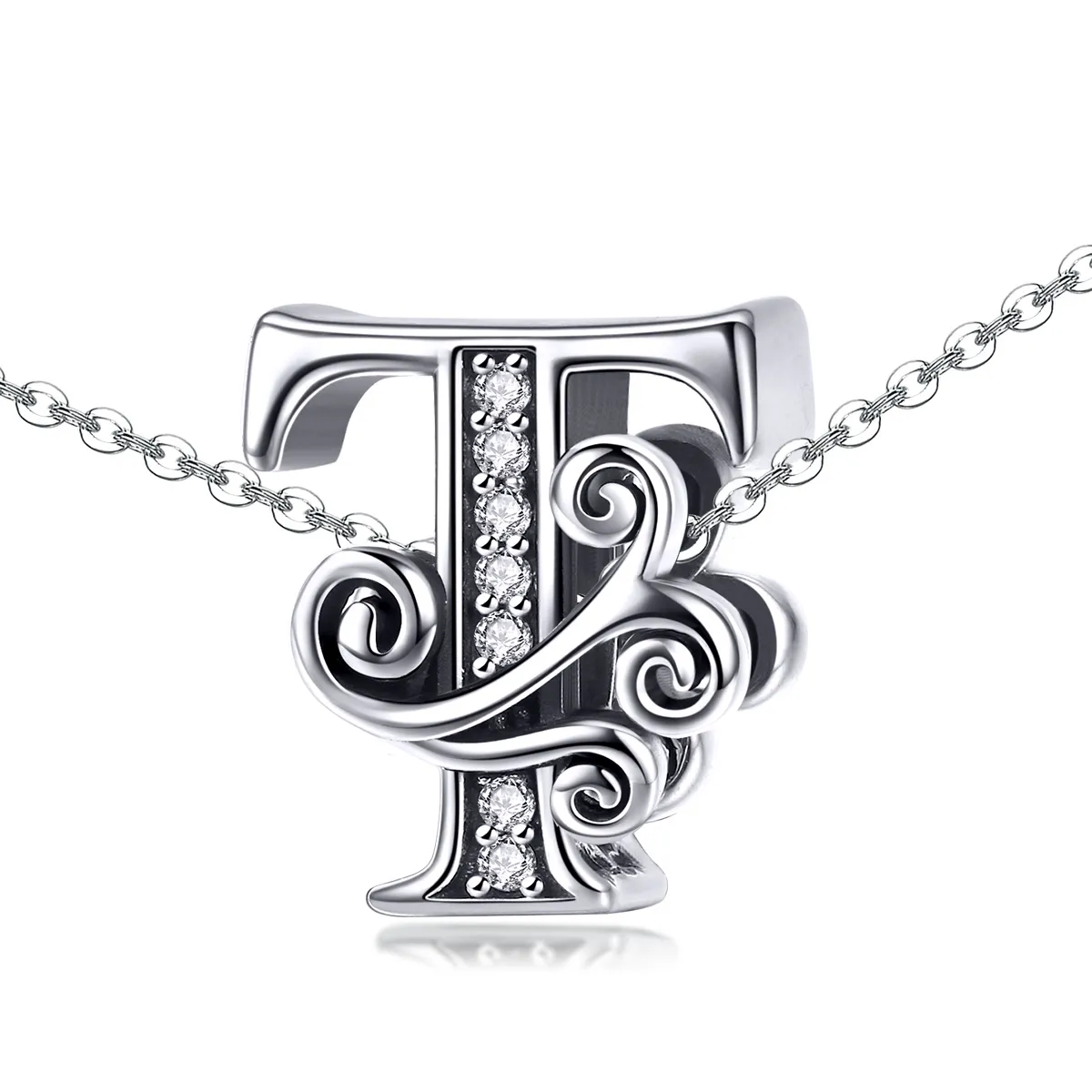 Pandora Style Sparkling Pavé Flower Letter T Charm - BSC030-T