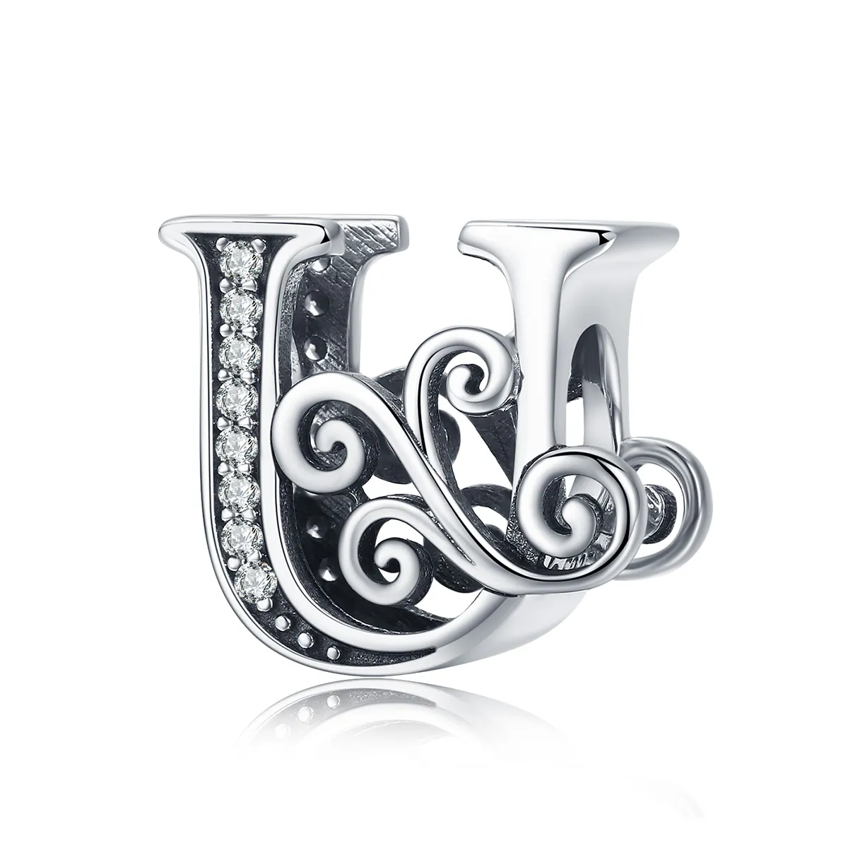 Pandora Style Sparkling Pavé Flower Letter U Charm - BSC030-U