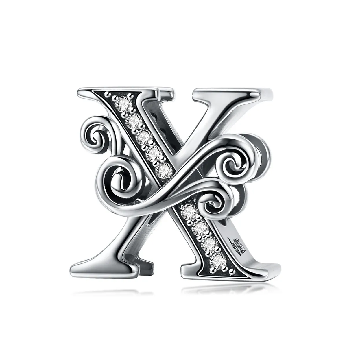 Pandora Style Sparkling Pavé Flower Letter X Charm - BSC030-X