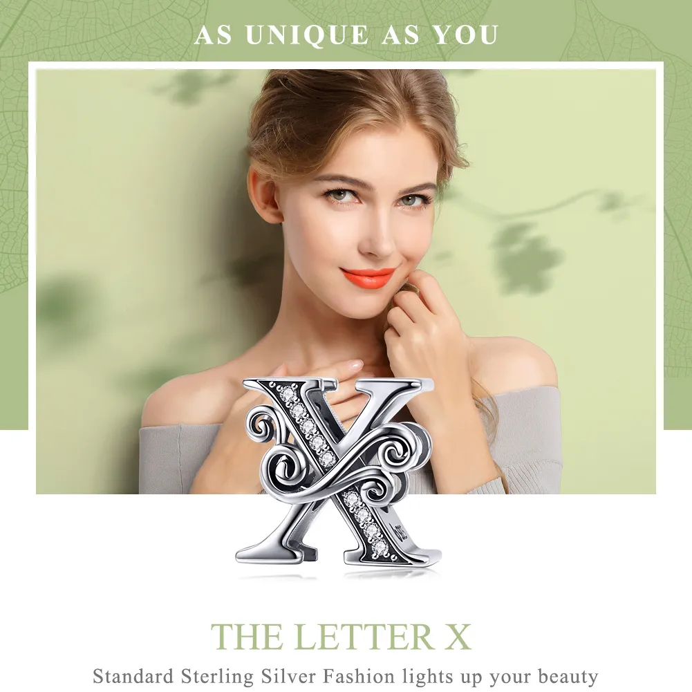 Pandora Style Sparkling Pavé Flower Letter X Charm - BSC030-X