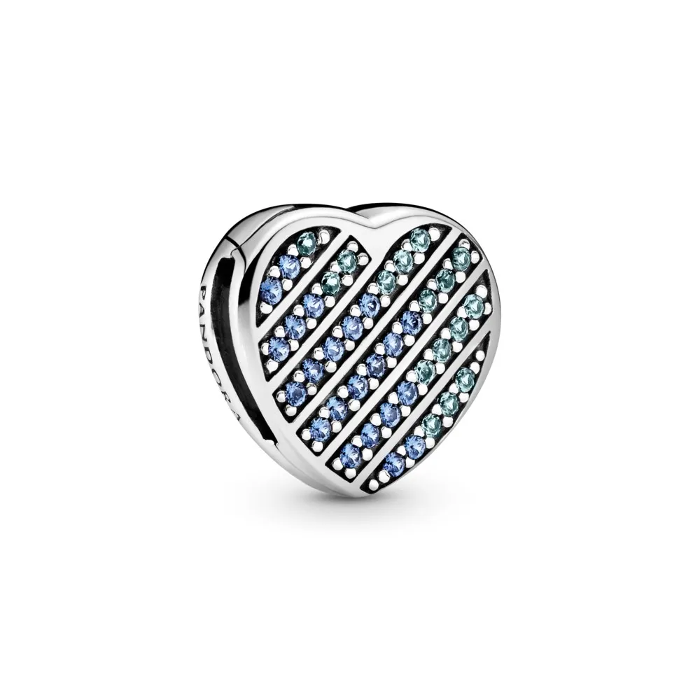 pandora blue pavé heart clip charm 799346c01