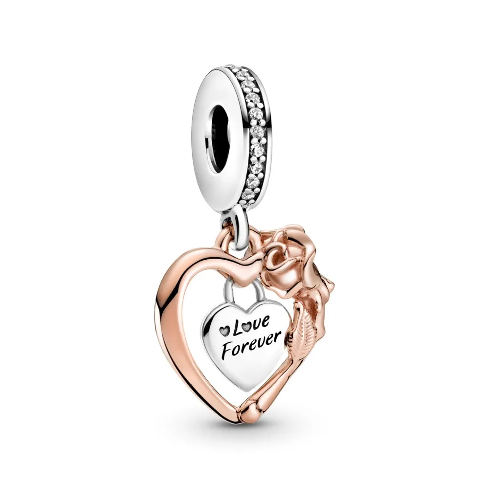 PANDORA Heart & Rose Flower Dangle Charm - 789290C01