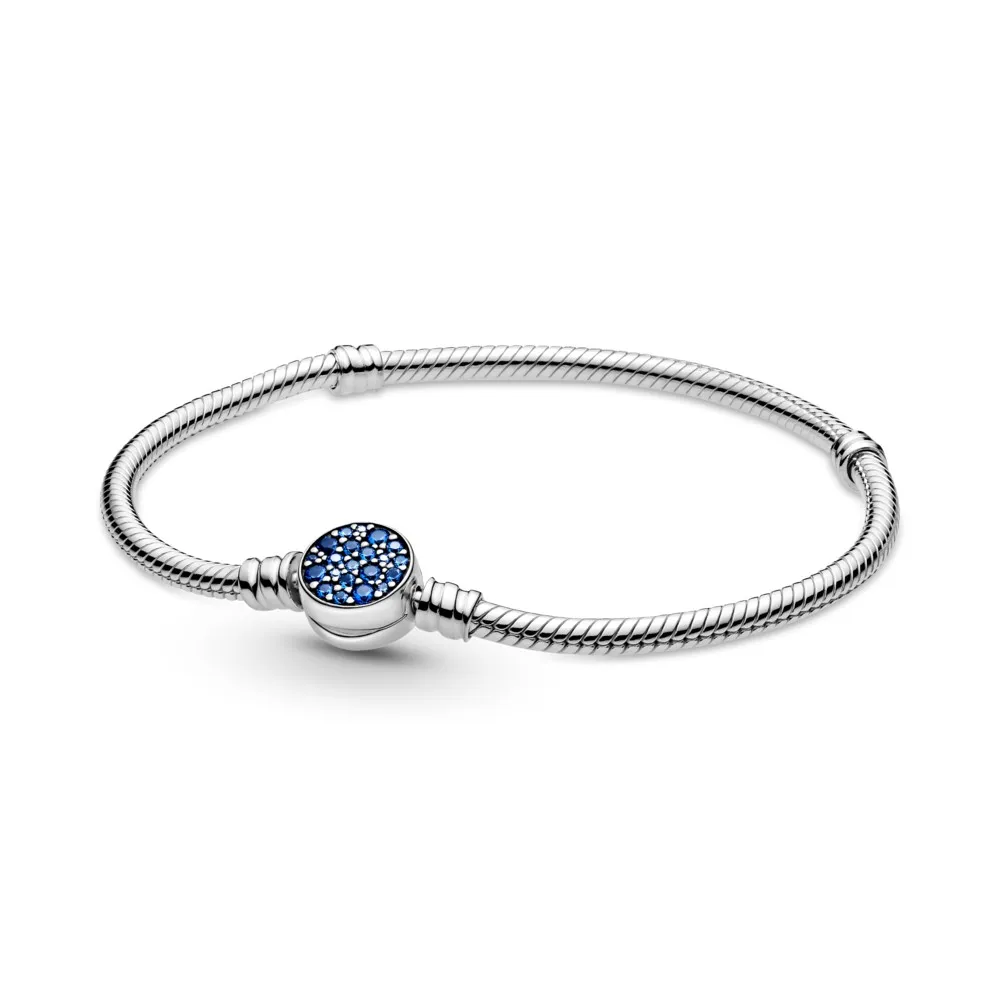 Pandora Moments Sparkling Blue Disc Clasp Snake Chain Bracelet - 599288C01