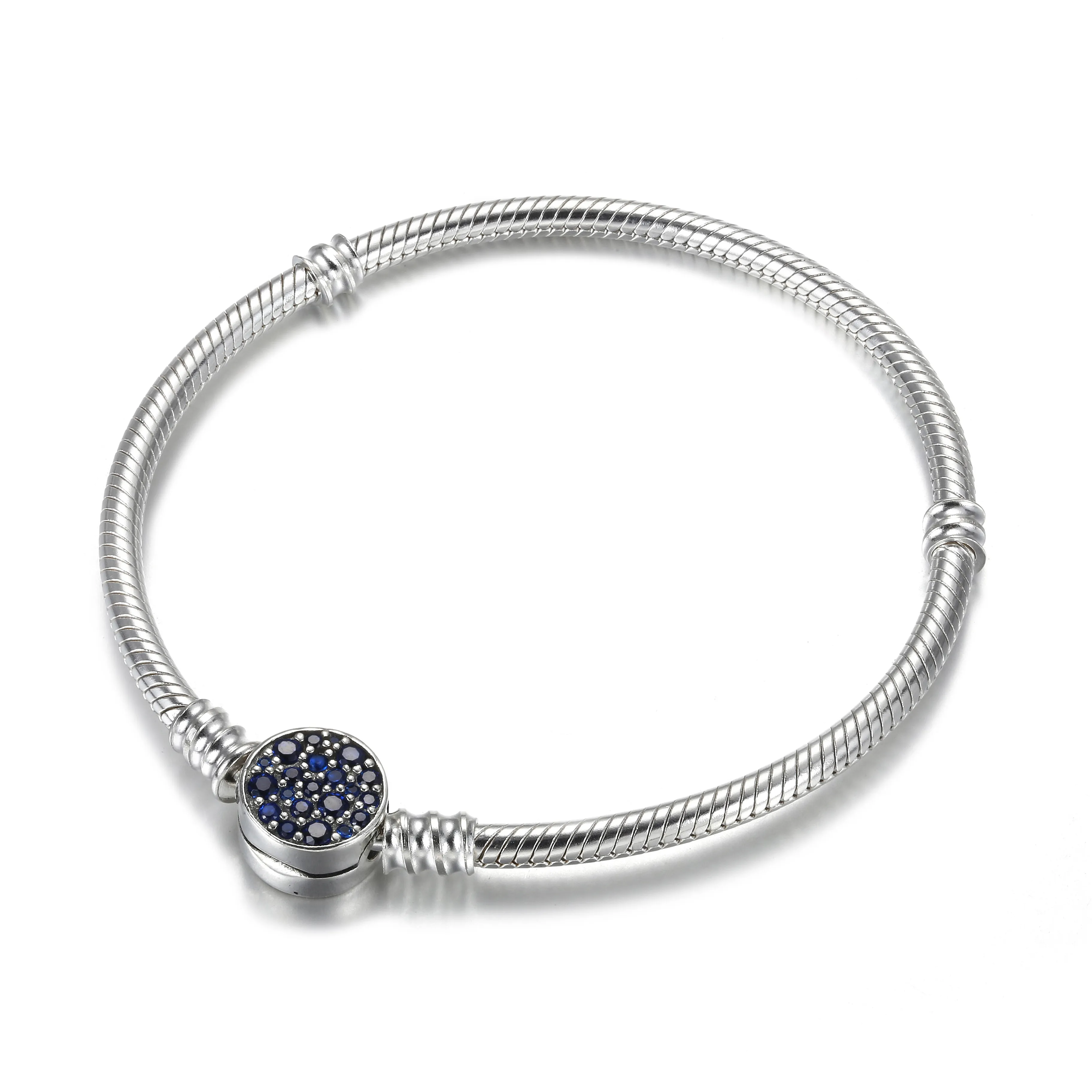 Pandora Moments Sparkling Blue Disc Clasp Snake Chain Bracelet - 599288C01