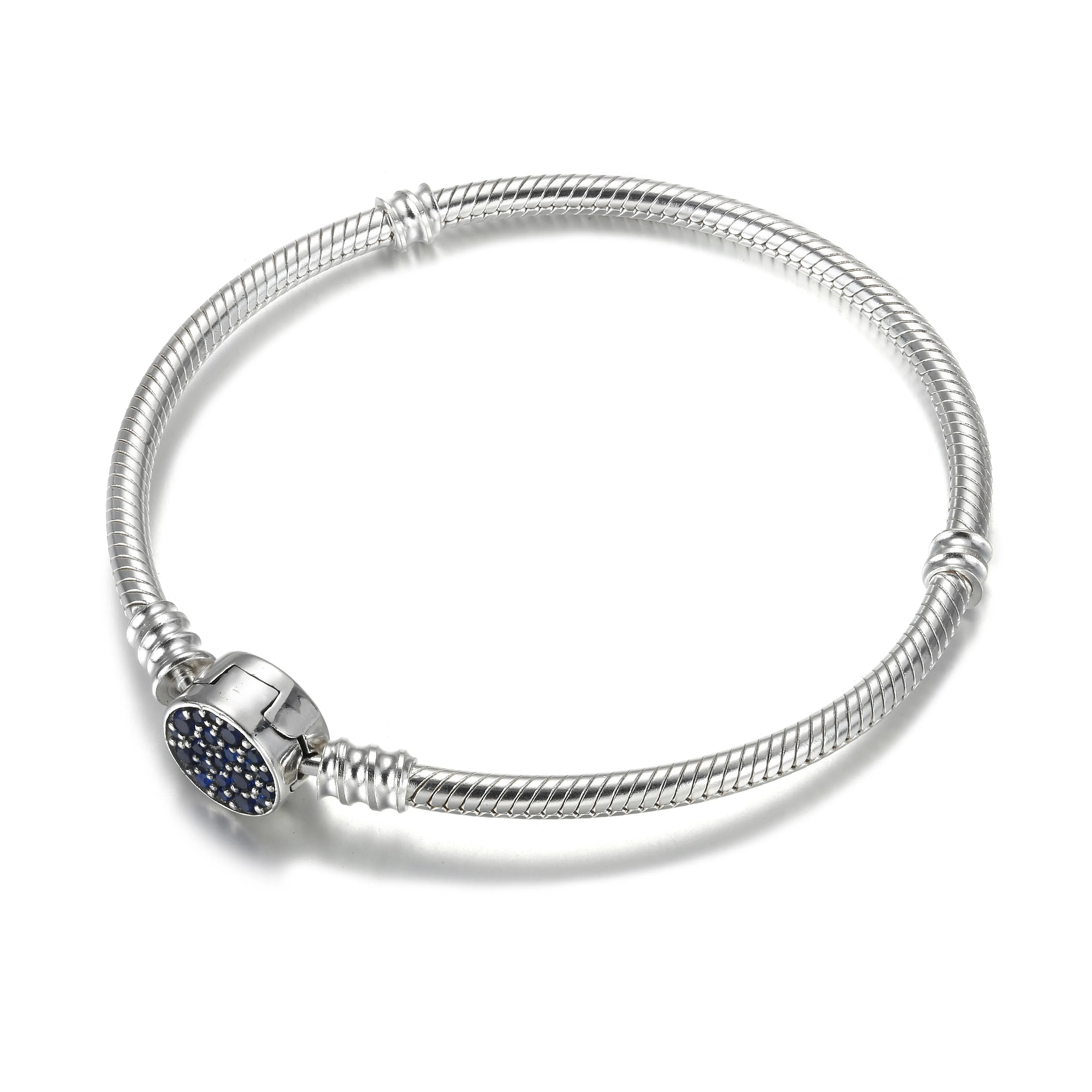 Pandora Moments Sparkling Blue Disc Clasp Snake Chain Bracelet - 599288C01