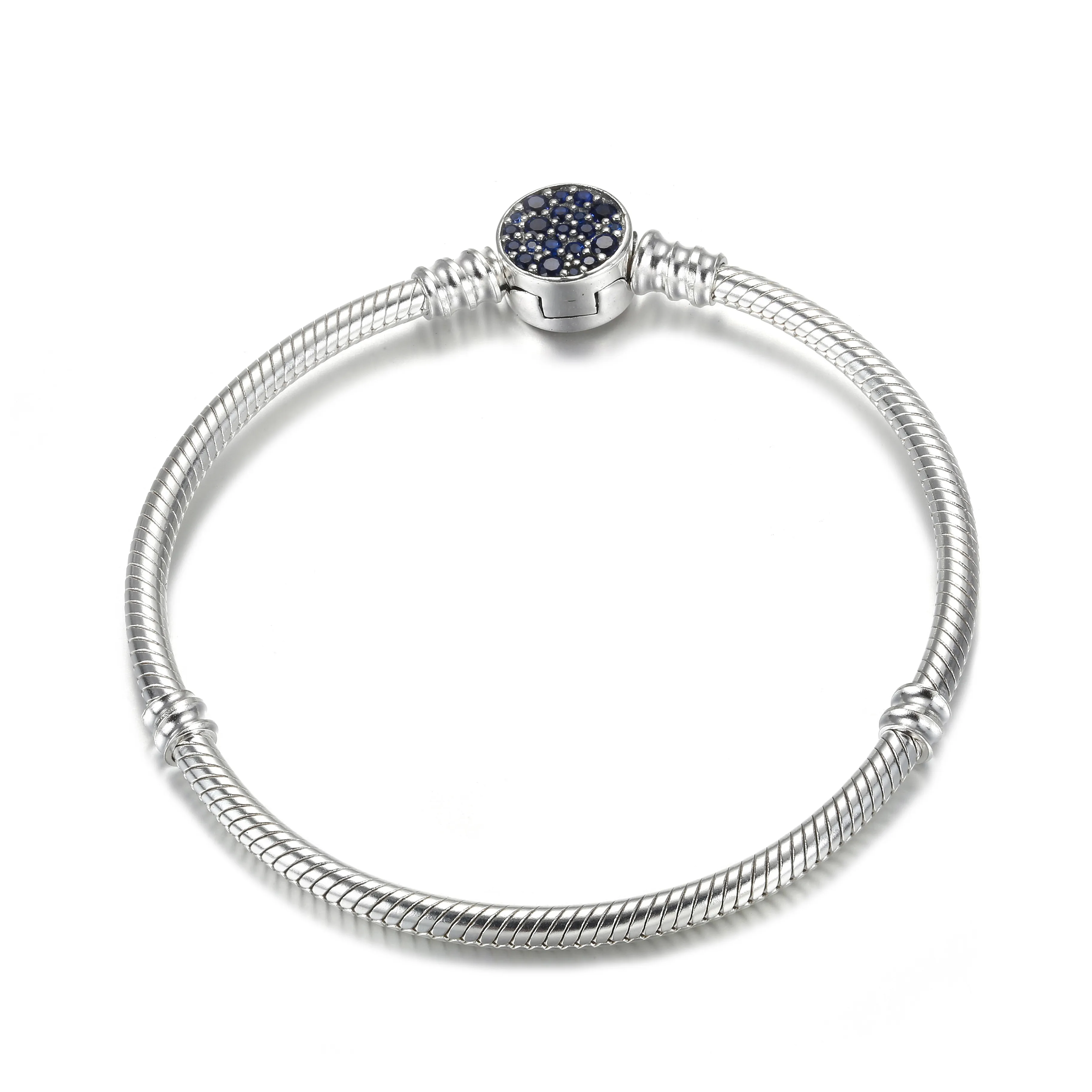 Pandora Moments Sparkling Blue Disc Clasp Snake Chain Bracelet - 599288C01