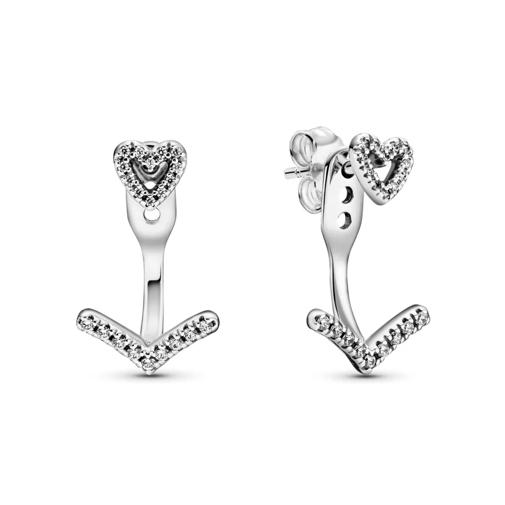 PANDORA Sparkling Wishbone Heart Stud Earrings - 299280C01