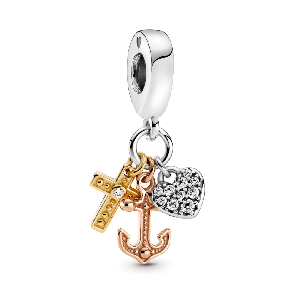 pandora tripletone cross heart anchor dangle charm 799354c01