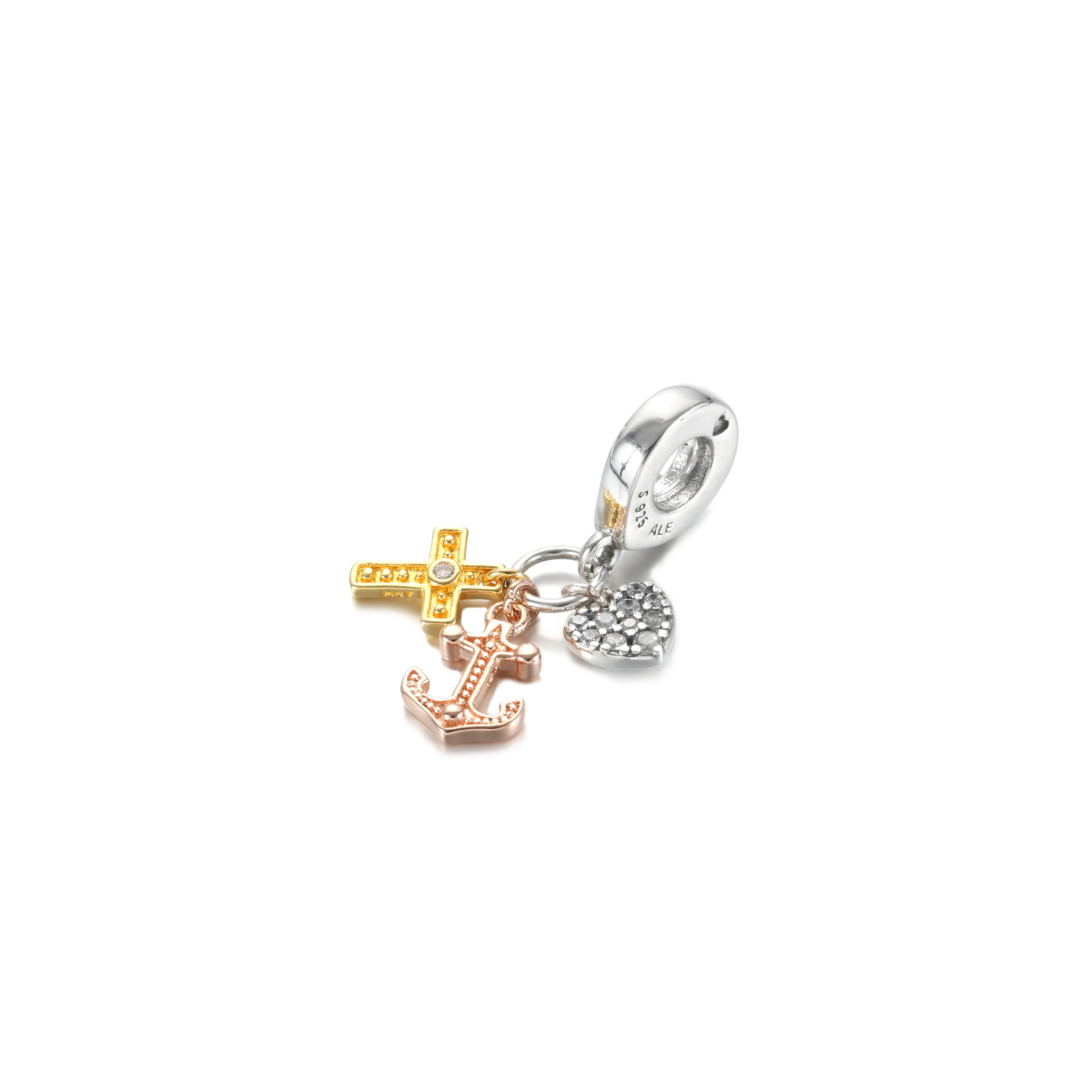 PANDORA Triple-tone Cross, Heart, & Anchor Dangle Charm - 799354C01