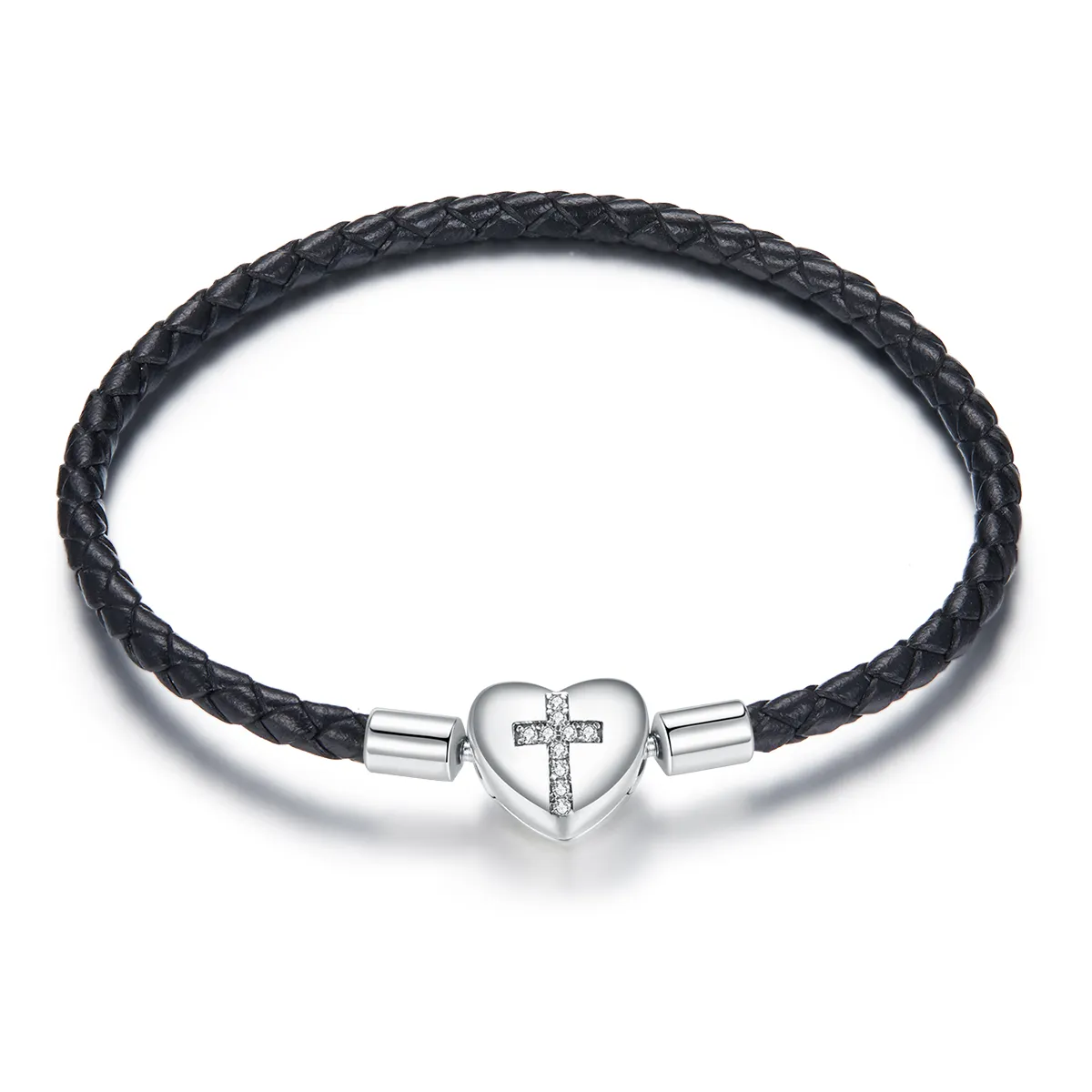 pandora style silver christening cross leather bracelet scb205