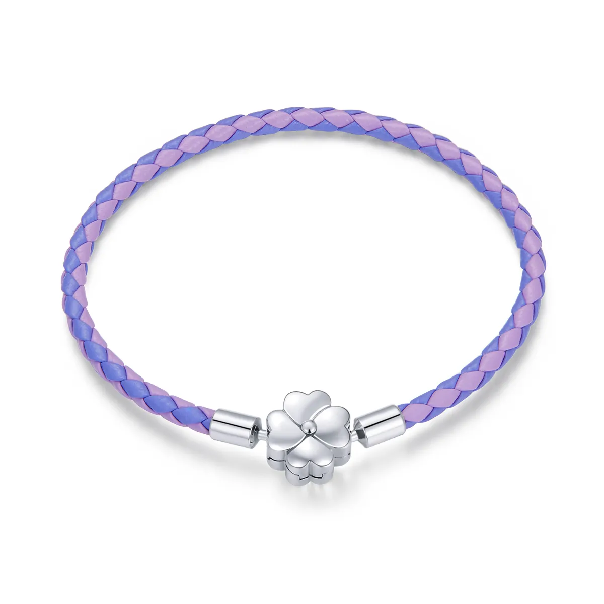 Pandora Style Silver Lucky Clover Leather bracelet - SCB214