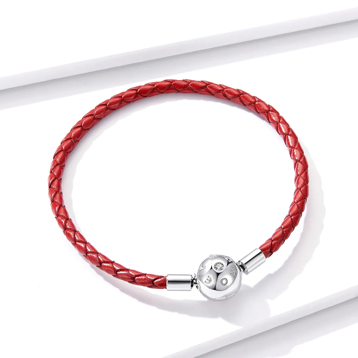 Pandora Style Silver Red Leather Leather bracelet - BSB042