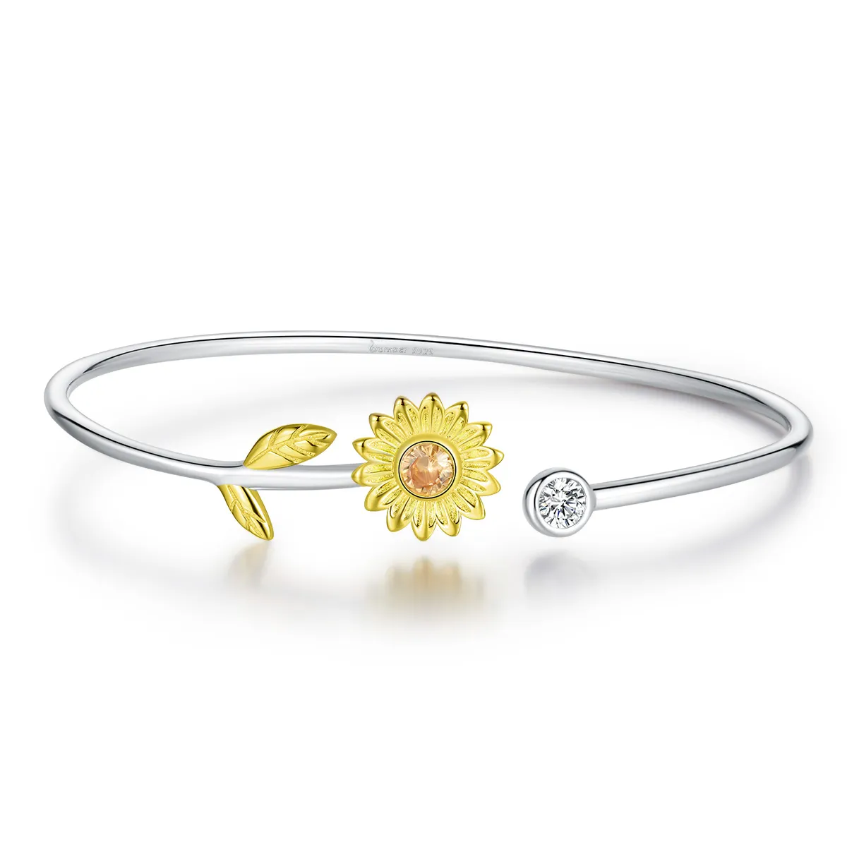 Pandora Style Two Tone Bicolor Fresh Daisy Open Bangle - BSB045