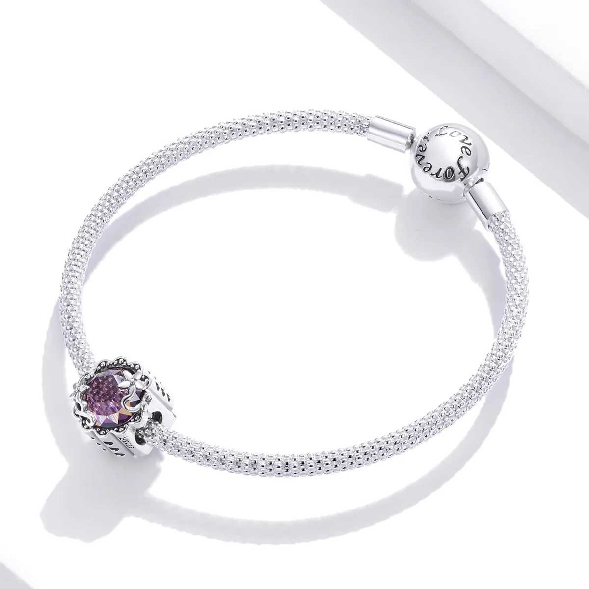 Pandora Style Silver Amethyst Pattern Charm - SCC1796