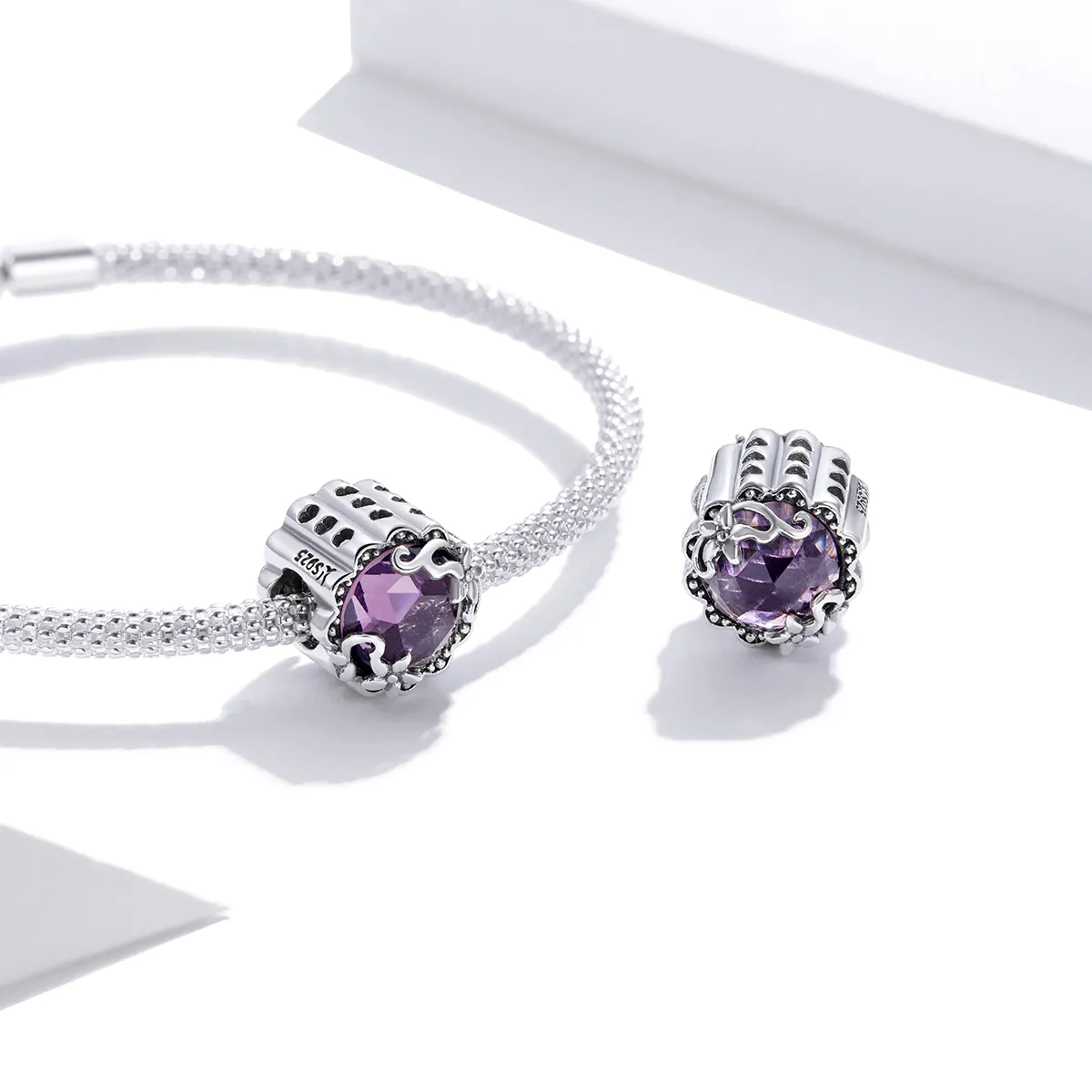 Pandora Style Silver Amethyst Pattern Charm - SCC1796