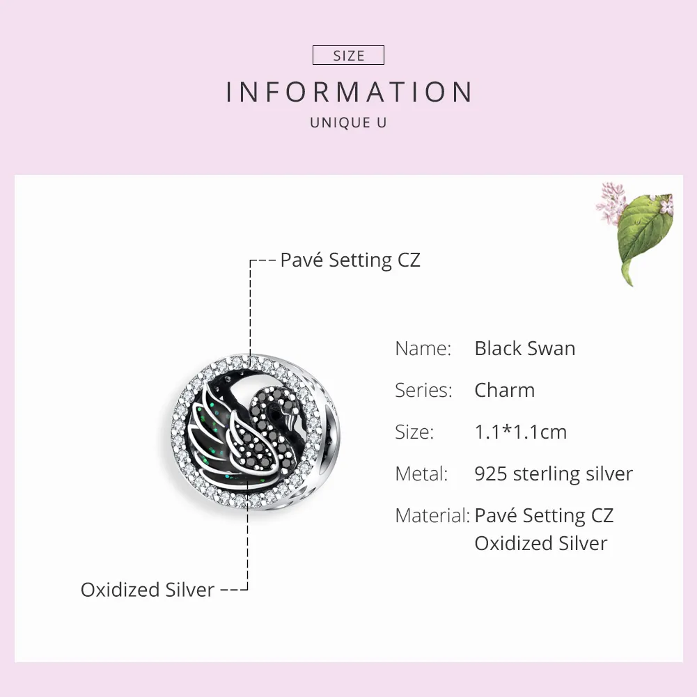 Pandora Style Silver Black Swan Charm - SCC1342