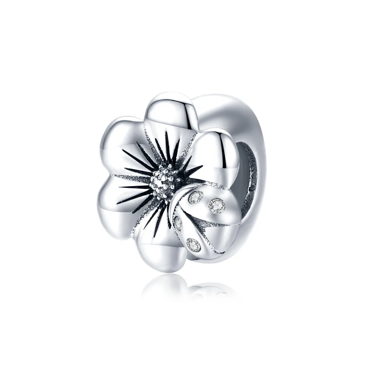 pandora style silver blooming flower charm scc1722