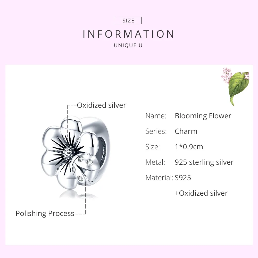 Pandora Style Silver Blooming Flower Charm - SCC1722