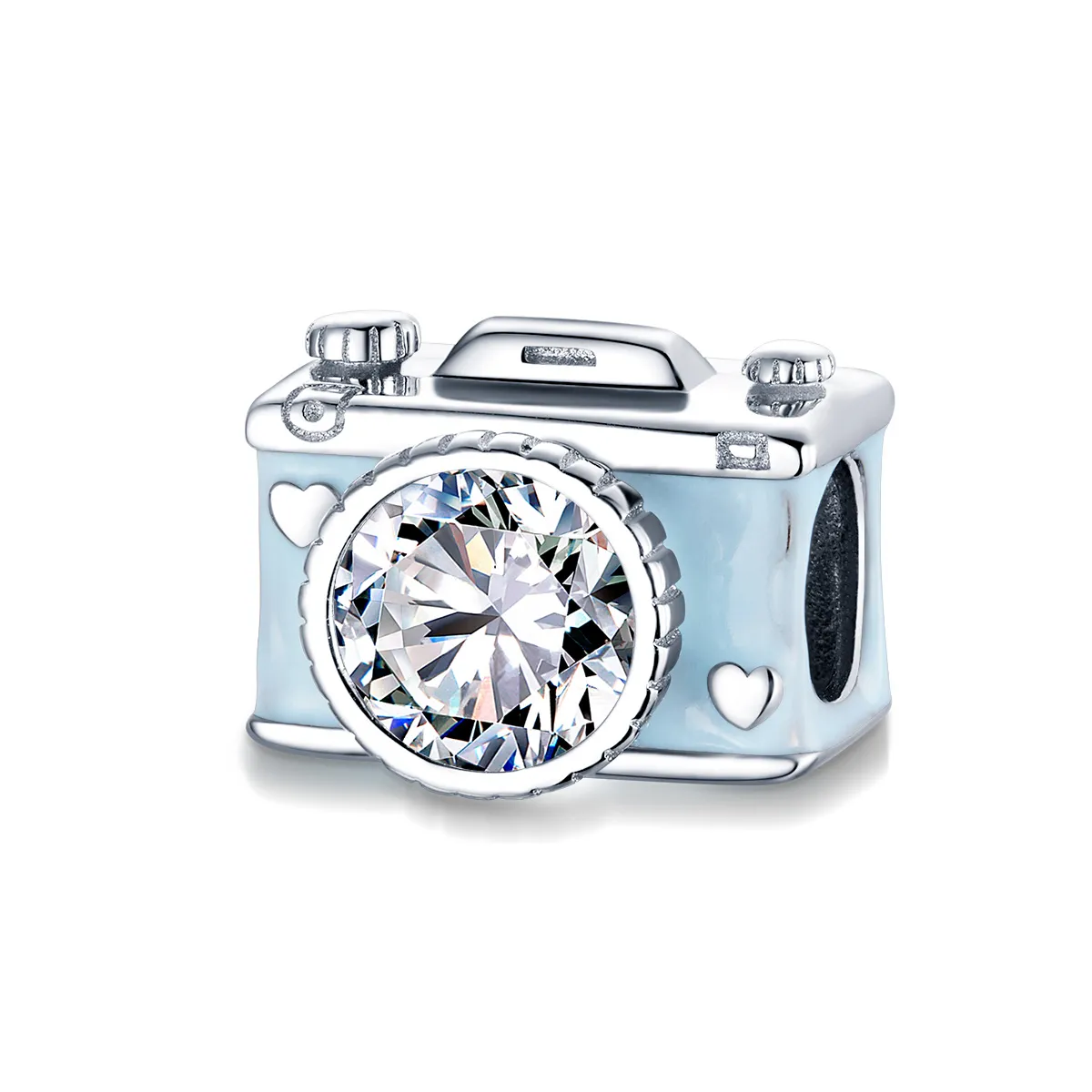 pandora style silver blue camera charm bsc264