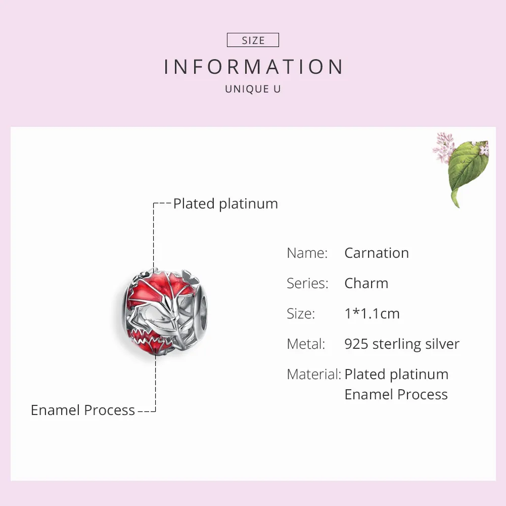 Pandora Style Silver Carnation Charm - BSC097