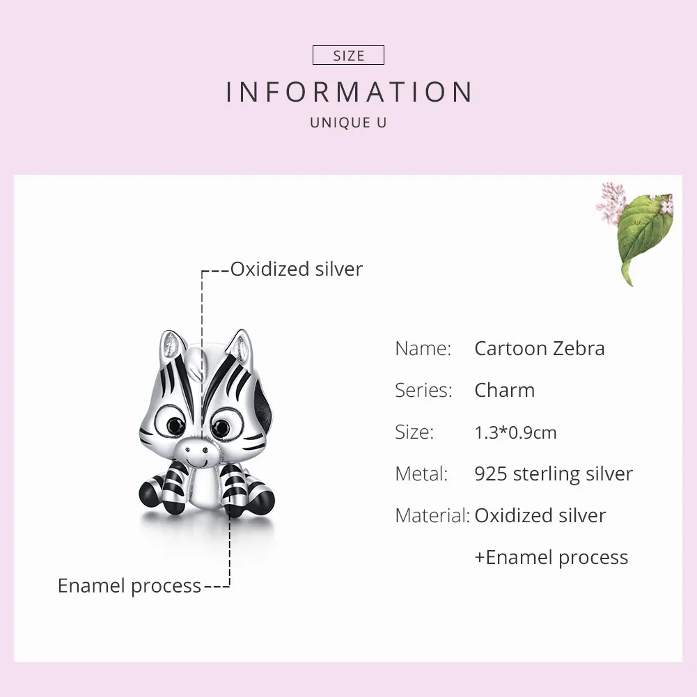 Pandora Style Silver Cartoon Zebra Charm - BSC387