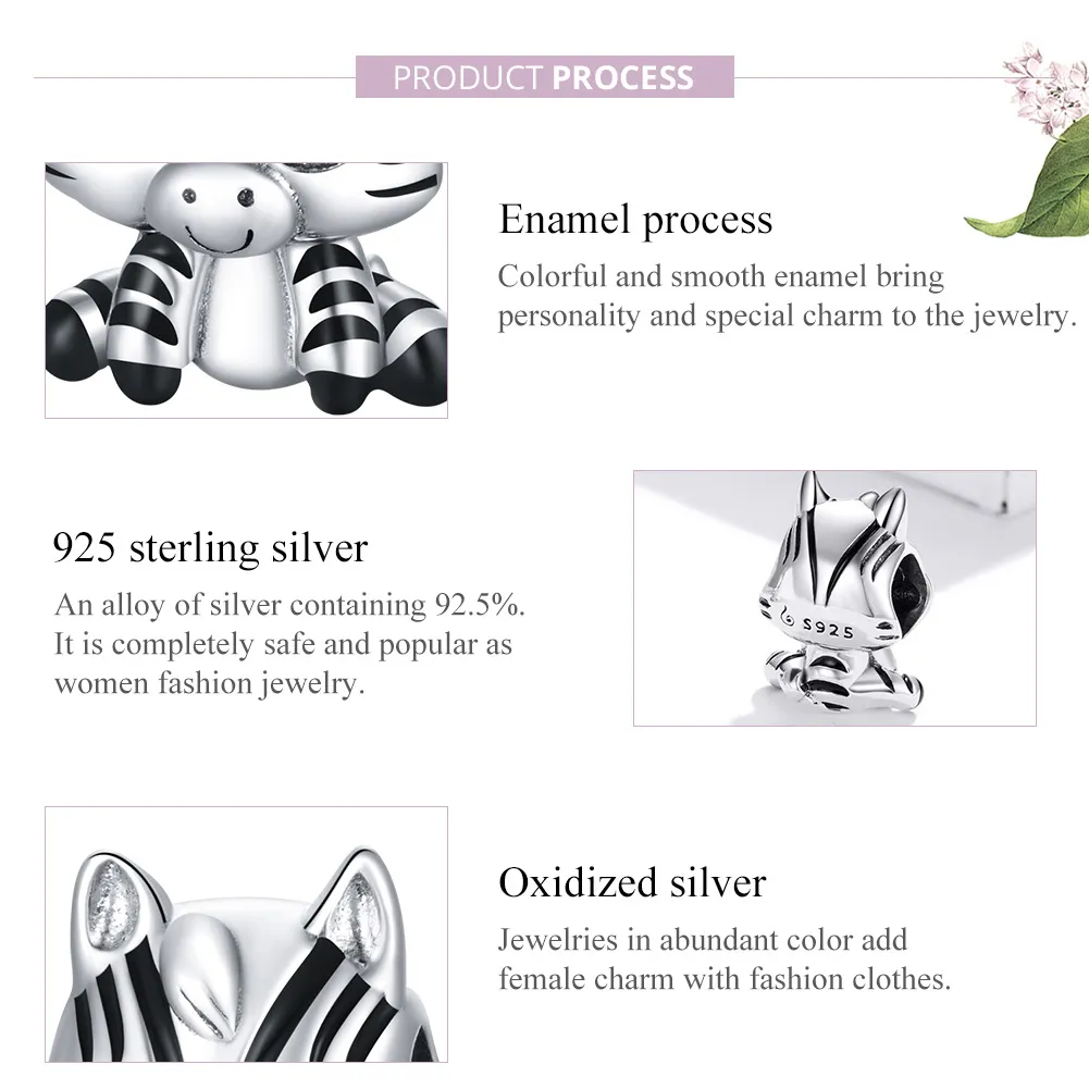 Pandora Style Silver Cartoon Zebra Charm - BSC387