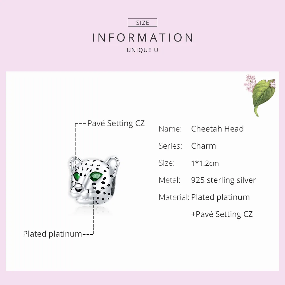 Pandora Style Silver Cheetah Head Charm - SCC1675