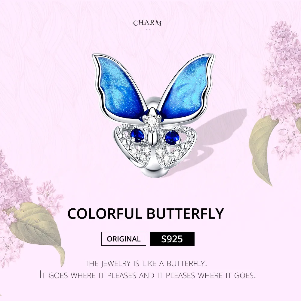 Pandora Style Silver Colorful Butterfly Charm - BSC405